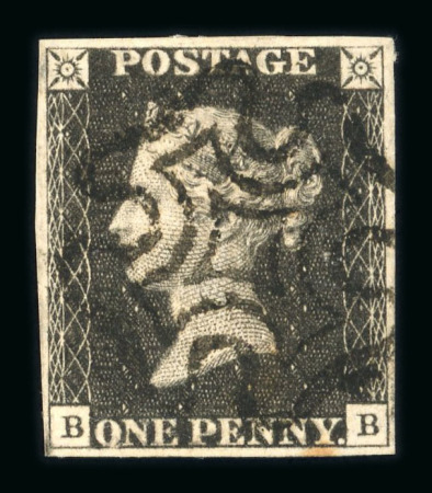 Stamp of Great Britain » 1840 1d Black and 1d Red plates 1a to 11 1d black pl. 8 BB with neat black MC, matched with "black" printing in red with black MC