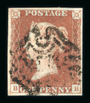 Stamp of Great Britain » 1840 1d Black and 1d Red plates 1a to 11 1d black pl. 8 BB with neat black MC, matched with "black" printing in red with black MC