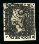 Stamp of Great Britain » 1840 1d Black and 1d Red plates 1a to 11 1840 1d black pl. 8 TH with 4 good to large margins and neat strike of black MC, matched with "black" printing in red