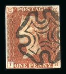Stamp of Great Britain » 1840 1d Black and 1d Red plates 1a to 11 1840 1d black pl. 8 TH with 4 good to large margins and neat strike of black MC, matched with "black" printing in red