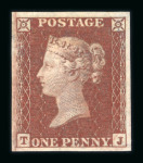Stamp of Great Britain » 1854-70 Perforated Line Engraved 1854 1d red-brown on blued paper imprimatur lettered TJ