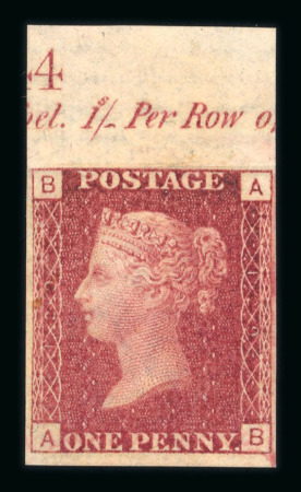 Stamp of Great Britain » 1854-70 Perforated Line Engraved 1864-79 1d red pl. 129 AB upper marginal imprimatur