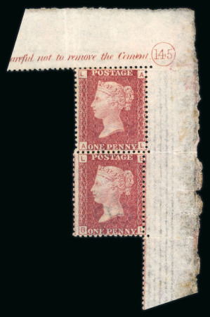 Stamp of Great Britain » 1854-70 Perforated Line Engraved 1864-79 1d red pl. 82 lower marginal mint and 1d pl. 145 in mint upper right corner marginal vertical pair