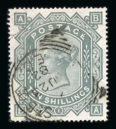 Stamp of Great Britain » 1855-1900 Surface Printed » 1867-83 High Values 1867-83 Maltese Cross 10s greenish grey used