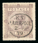Stamp of Great Britain » 1855-1900 Surface Printed » 1867-83 High Values 1867-83 Maltese Cross £1 brown-lilac used