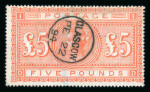 Stamp of Great Britain » 1855-1900 Surface Printed » 1867-83 High Values 1867-83 £5 orange used with neat Glasgow cds