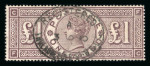 Stamp of Great Britain » 1855-1900 Surface Printed » 1883-84 & 1888 High Values 1884 Crowns £1 brown-lilac FC good to fine used