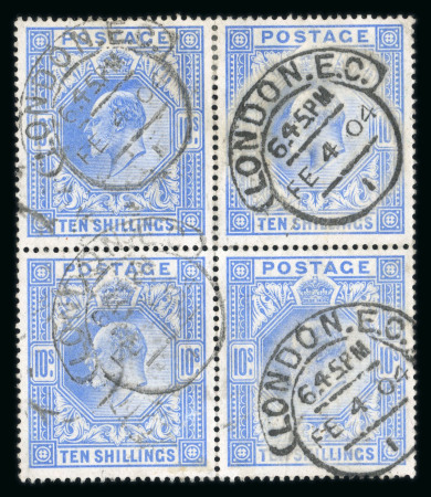Stamp of Great Britain » King Edward VII » 1902-10 De La Rue Issues 1902-10 De La Rue 10s ultramarine in block of four used
