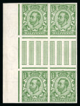 Stamp of Great Britain » King George V » 1911-12 Downey Head Issues 1911-12 Multiple Cypher Die II 1/2d green in marginal interpanneau block of 4 mint n.h.