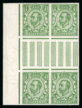 Stamp of Great Britain » King George V » 1911-12 Downey Head Issues 1911-12 Multiple Cypher Die II 1/2d green in marginal interpanneau block of 4 mint n.h.