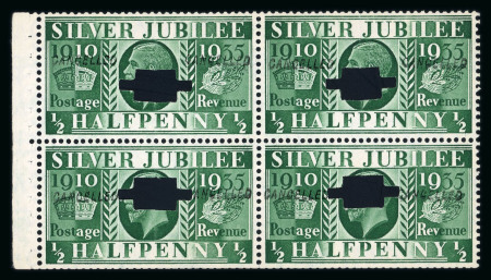Stamp of Great Britain » King George V » 1924-36 Issues 1935 Silver Jubilee 1/2d, 1d and 1 1/2d, each in booklet pane of 4 with inverted watermark and Cancelled (type 28p) overprints