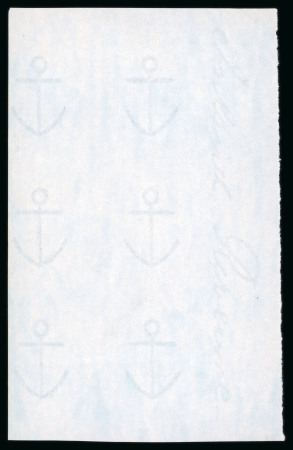 Stamp of Great Britain » 1855-1900 Surface Printed » 1867-83 High Values 1860 Inland Revenue marginal block comprising six impressions of the Anchor watermark on blued paper