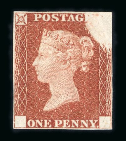 Stamp of Great Britain » Line Engraved Essays, Plate Proofs, Colour Trials and Reprints 1840 Rainbow Colour Trial 1d in red-brown with void corners