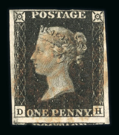 Stamp of Great Britain » 1840 1d Black and 1d Red plates 1a to 11 1840 1d black pl. 9 DH with light strike of red MC, matched with red from "black plate"