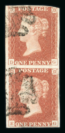 Stamp of Great Britain » 1840 1d Black and 1d Red plates 1a to 11 1841 1d pl. 10, red printing from "black plate" in vertical pair DG-EG and FG