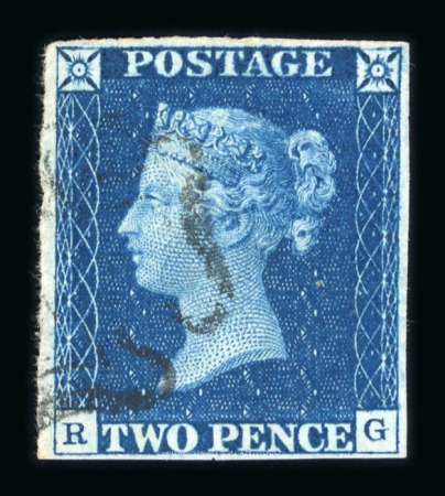 Stamp of Great Britain » 1840 2d Blue (ordered by plate number) 1840 2d deep full blue pl. 2 RG with four margins and lightly struck black M