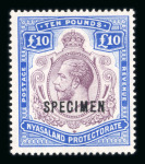 Stamp of Nyasaland » Nyasaland Protectorate 1913-19 £10 purple and dull ultramarine optd SPECIMEN 