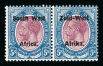 Stamp of South West Africa 1923 Setting II 5s, 10s and £1 in mint pairs