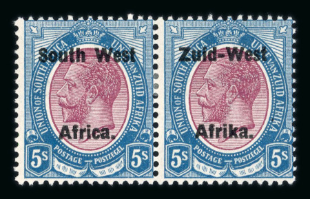 Stamp of South West Africa 1923 Setting II 5s, 10s and £1 in mint pairs