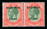 Stamp of South West Africa 1923 Setting II 5s, 10s and £1 in mint pairs