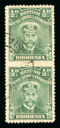 Stamp of Rhodesia 1922-24 Admirals 1/2d dull green P14 variety imperf between (vertical) pair fine used
