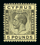 Stamp of Cyprus 1924-28 Wmk Script CA £5 black on yellow mint n.h.