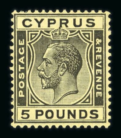 Stamp of Cyprus 1924-28 Wmk Script CA £5 black on yellow mint n.h.