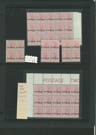 Stamp of Cyprus 1880 2 1/2d pl. 14 group of mint multiples on Hagners