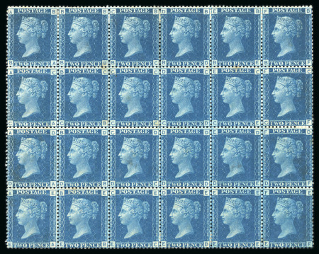 Stamp of Great Britain » 1854-70 Perforated Line Engraved 1858-76 2d deep blue pl. 13 in mint block of 24