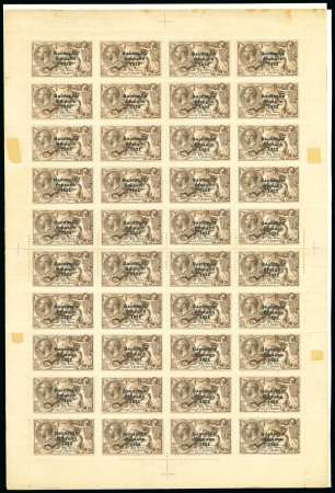 Stamp of Ireland » 1927-28 Wide Date Overprints (T72-T74) 2s6d Chocolate – Complete Mint Sheet of 40. A complete mint sheet of 40, mostly never-hinged (gum slightly toned), featuring position 9/2 with the rare “circumflex accent over a” variety. The sheet has been rejoined hori