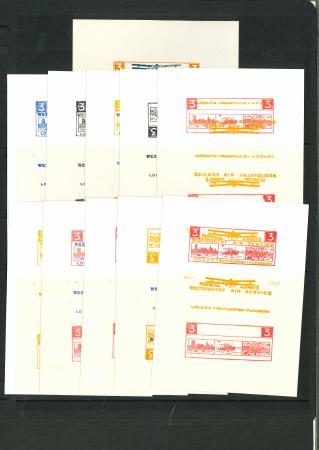 Stamp of Great Britain » King George V » 1924-36 Issues 1933 Provincial Airways 3d West Country Air Service label set of ten progressive proofs