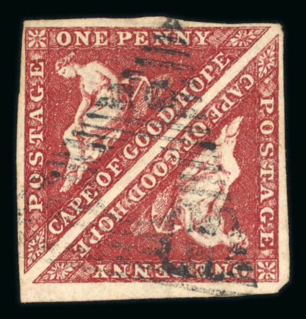 Stamp of South Africa » Cape of Good Hope 1863-64 D.L.R. 1d deep carmine-red in four-margin pair 