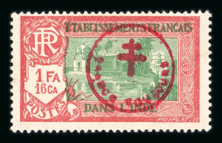 Stamp of Colonies françaises » Inde 1943, France Libre Y&T n° 230Q neuf (*), TB et signé