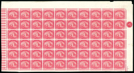 Stamp of Egypt » 1888-1906 New Currency 5m rose, imperforated proof pane of sixty (60), from the top-right of the sheet, plate proof number "5" also top right, very fine and rare