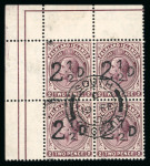 Stamp of Falkland Islands 1928 South Georgia Provisional 2 1/2d on 2d purple-brown in top left corner marginal used block of four