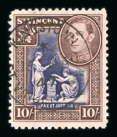 Stamp of St. Vincent 1938-47 10s violet & brown with inverted watermark, used