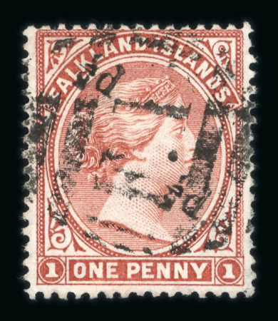 Stamp of Falkland Islands 1891 Provisional 1/2d on on half of 1d unsevered pair, used 