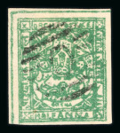 Stamp of Indian States » Orchha 1913 1/2a green used and 1914-35 1a scarlet laid paper used