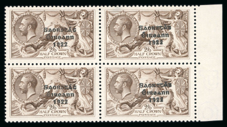 Stamp of Ireland » 1922-23 Thom Three-Line Overprints (T47-T61) 2s6d chocolate-brown, mint nh left sheet marginal block of four, well-centred, fresh and very fine (Hib. €480)