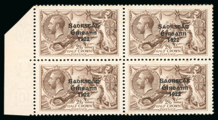 Stamp of Ireland » 1925 Narrow Date Overprints (T66-T68) 2s6d chocolate, mint and mint nh left sheet marginal block of four, well-centred, few tone spots, fresh and fine