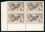 Stamp of Ireland » 1927-28 Wide Date Overprints (T72-T74) 2s6d chocolate, mint and mint nh bottom left corner sheet marginal block of four, top right stamp showing "circumflex accent" variety, fresh, very fine and scarce (Hib. €455+)