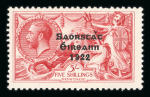 Stamp of Ireland » 1927-28 Wide Date Overprints (T72-T74) 2s6d chocolate and 5s rose-red, mint singles, both showing "circumflex accent", fresh, very fine and scarce (Hib. €610)