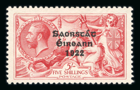 Stamp of Ireland » 1927-28 Wide Date Overprints (T72-T74) 5s rose-red, mint single, showing "inner frame notch" plate variety, fresh, very fine and scarce (Hib. €750)