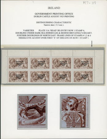 Stamp of Ireland » 1925 Narrow Date Overprints (T66-T68) 2s6d chocolate-brown, mint nh top sheet marginal block of eight, showing top right stamp with Reed re-entry "helmut and shield doubled" variety, few minor tone spots, exceptionally fresh, very fine and a superb showpiece