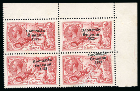 Stamp of Ireland » 1925 Narrow Date Overprints (T66-T68) 5s rose-red, mint nh top right corner sheet marginal