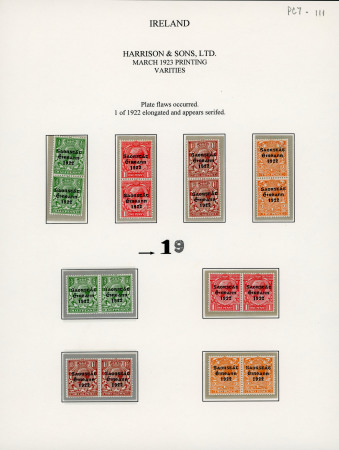 Stamp of Ireland » 1923 Harrison Coils Overprints (T62-65) 1/2d to 2d mint set four values in vertical and horizontal pairs, each showing one value with long "1" varitey, fresh, very fine and a scarce group (16) (Hib.T62a-T65a, €350+)