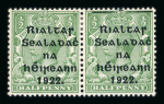 Stamp of Ireland » 1922 (Dec) Thom Overprints - Wide Setting (T42-T46) 1/2d green, horizontal mint pair, right stamp showing the discovery example of the "line over Rialtas" variety, very fine and scarce, cert. David Feldman (1973) (Hib. T42a, €375)