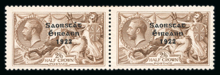 Stamp of Ireland » 1922-23 Thom Three-Line Overprints (T47-T61) 2s6d chocolate-brown, mint horizontal pair, right stamp showing "missing accent" variety, very fine and scarce (Hib.T59d, €550+)