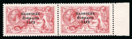 Stamp of Ireland » 1922-23 Thom Three-Line Overprints (T47-T61) 5s rose red, mint horizontal pair, right stamp showing "reversed accent" variety, very fine and scarce (Hib.T60b, €800+)