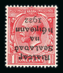 Stamp of Ireland » 1922 (Feb) Dollard Overprints (T1-T14) 1d scarlet, two mint singles, showing inverted overprint and inverted overprint, one albino varieties, very fine and scarce (Hib.T2a, T2b, €975)
